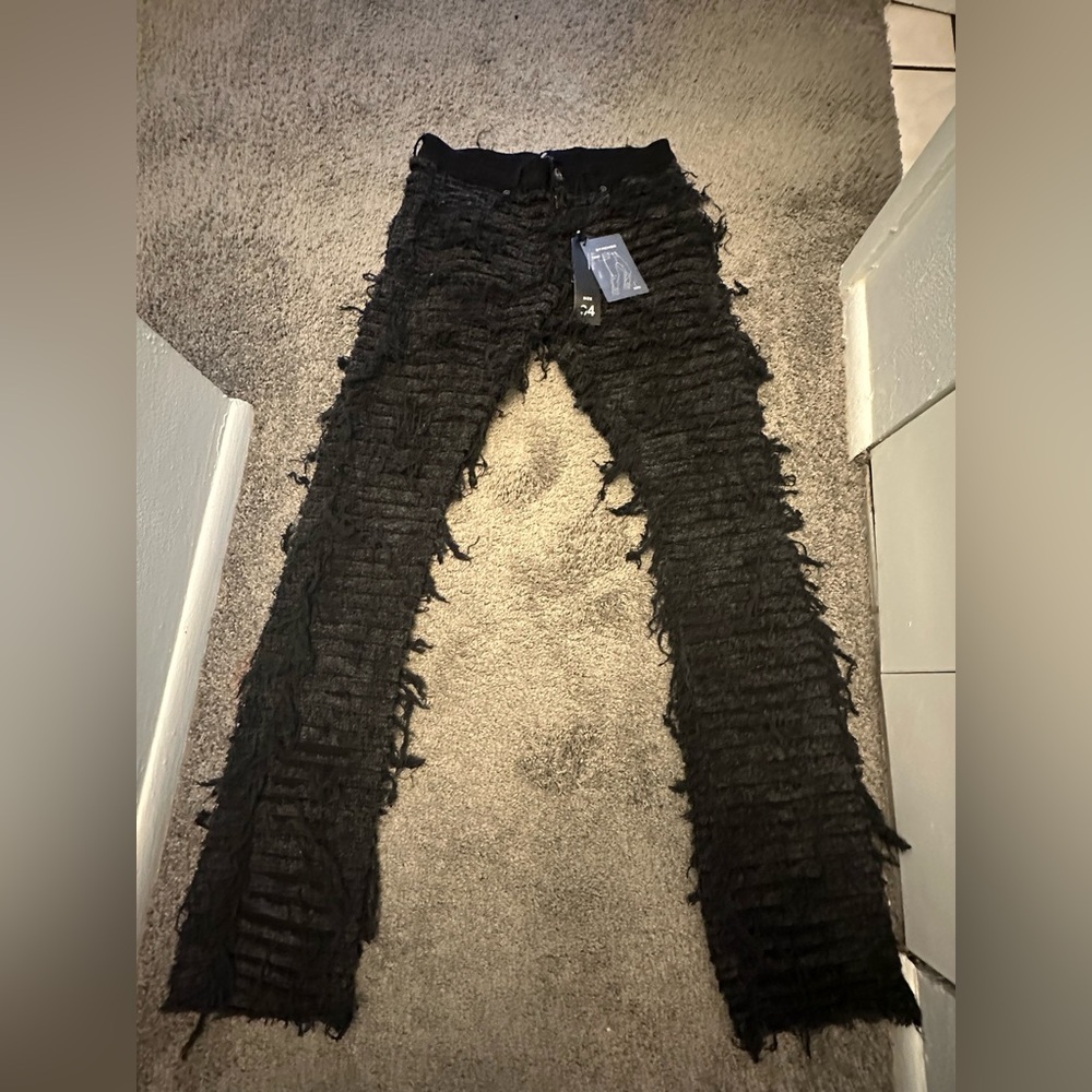 black focus denim stack pants
